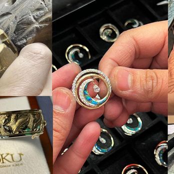 Na Hoku - Photo collage of jewelers making and inspecting Na Hoku jewelry. - Jewelry Near Me - Schaumburg, Illinois