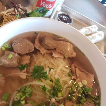 Kim's Pho - Large brisket & meatballs pho and shrimp spring rolls. - Vietnamese Near Me - Owasso, Oklahoma