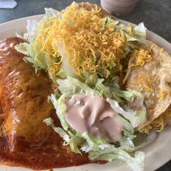 Dos Hermanas Mexican Food Restaurant - Chicken enchilada, bean tostada, and chicken taco - Mexican Near Me - Riverside, California