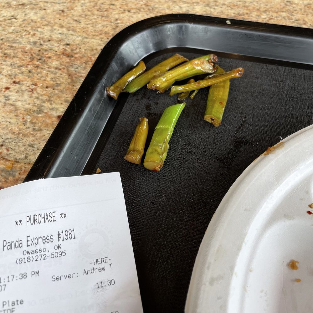 Panda Express - My inedible stems that should have been " baby broccoli". - Chinese Near Me - Owasso, Oklahoma Panda Express - My inedible stems that should have been " baby broccoli". - Chinese Near Me - Owasso, Oklahoma