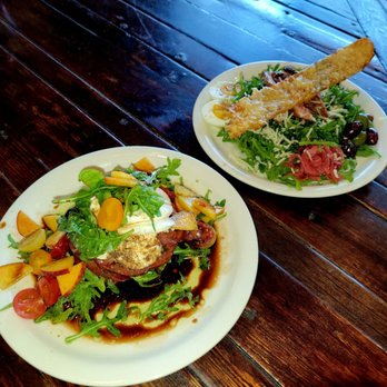 Eye on I - L- Caprese salad. Greens, heirloom tomatoes, burrata, beets and balsamic vinegar. R- Duck breast salad and cheesy breadstick. - Pizza Near Me - Lompoc, California Eye on I - L- Caprese salad. Greens, heirloom tomatoes, burrata, beets and balsamic vinegar. R- Duck breast salad and cheesy breadstick. - Pizza Near Me - Lompoc, California