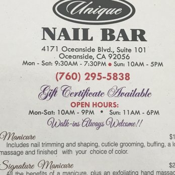 Unique Nail Bar - Menu items - Nail Salons Near Me - Oceanside, California Unique Nail Bar - Menu items - Nail Salons Near Me - Oceanside, California