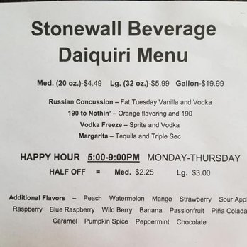 Stonewall Beverage - a menu for a drink - Beer, Wine & Spirits Near Me - Keithville, Louisiana Stonewall Beverage - a menu for a drink - Beer, Wine & Spirits Near Me - Keithville, Louisiana