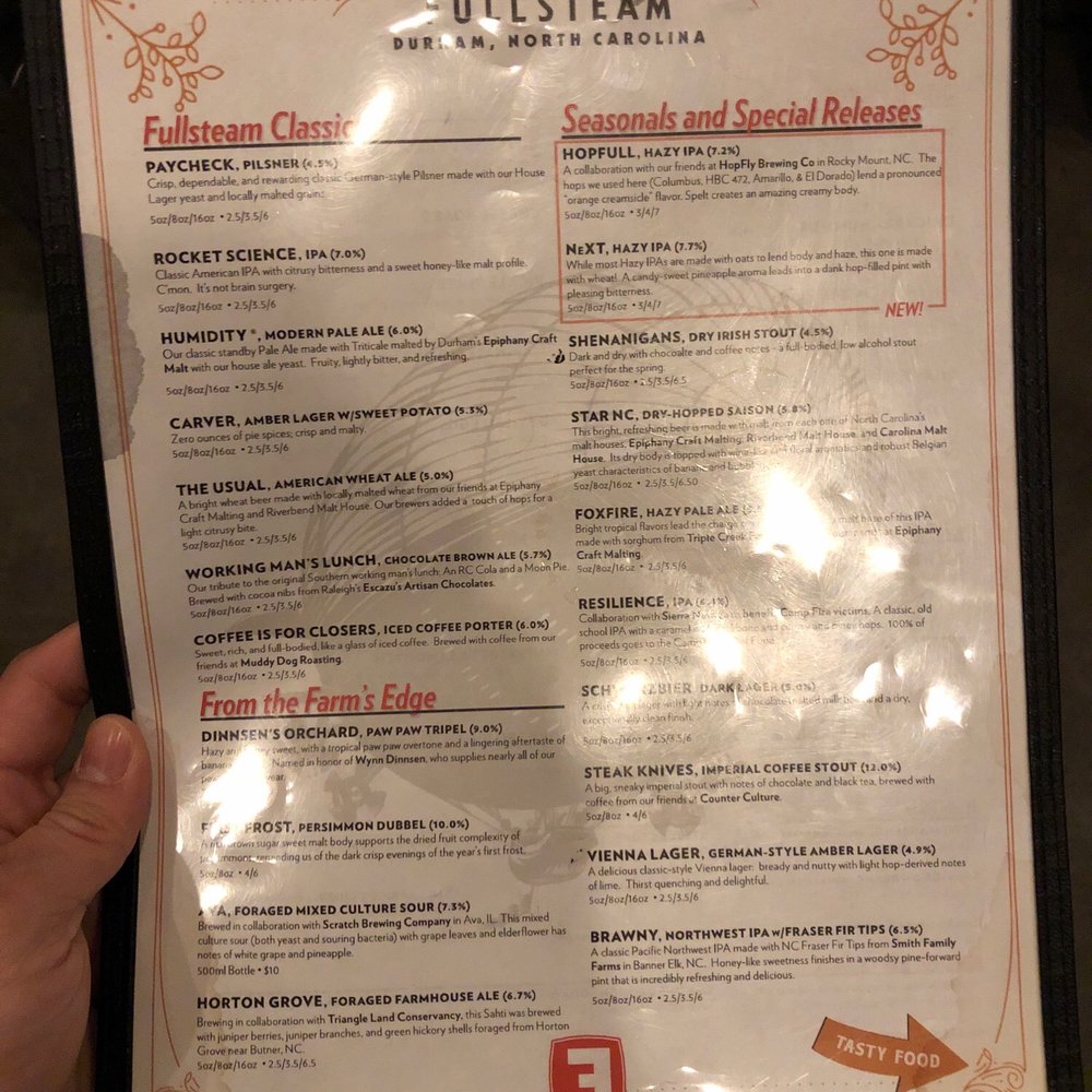 Fullsteam - Drink menu - Breweries Near Me - Durham, North Carolina Fullsteam - Drink menu - Breweries Near Me - Durham, North Carolina
