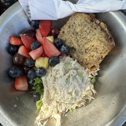 Iz Cafe Original - Chicken salad plate! Comes with fruit and your choice of bread (banana nut bread pictured here)