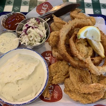 Mia's Table - Fried shrimp w/ mashed potatoes and onion rings - Southern Near Me - Cypress, Texas