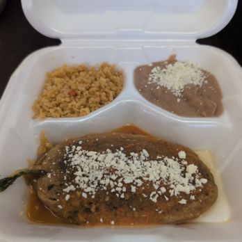 Carniceria Azteca - Chile relleno "plate" with tasteless sides - Specialty Food Near Me - Prescott Valley, Arizona