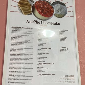 Not Cho Cheesecake - Menu displayed on the wall - Desserts Near Me - Bethany, Oklahoma