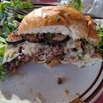 The Root Cafe - This is my wife's selection, a mushroom and Swiss burger . - Cafes Near Me - Little Rock, Arkansas The Root Cafe - This is my wife's selection, a mushroom and Swiss burger . - Cafes Near Me - Little Rock, Arkansas