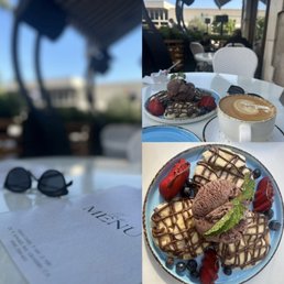 Pancakes with Banana and Nutella , chocolate ice cream and berries Pancakes with Banana and Nutella , chocolate ice cream and berries