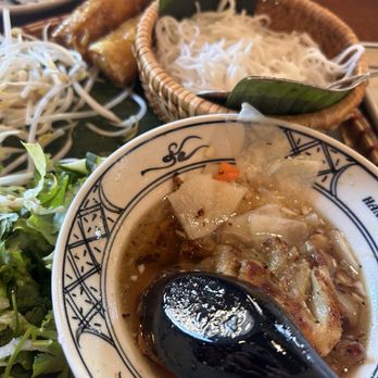 Hanoi Old Quarter Restaurant - Crabmeat Spring Rolls Vermicelli | Bún nem cua bể $29 Crabmeat spring rolls, vegetables & herbs, fish sauce - Vietnamese Near Me - Vancouver, British Columbia