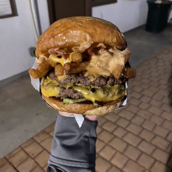 Grinderz - Pigsty burger with extra meat patty - Burgers Near Me - Huntington Beach, California Grinderz - Pigsty burger with extra meat patty - Burgers Near Me - Huntington Beach, California
