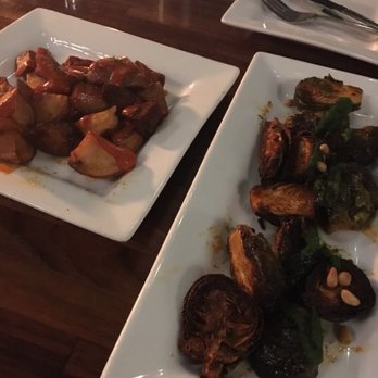 Taberna Tapas - Brussels sprouts and patatas bravas - very good but so small! - Spanish Near Me - Durham, North Carolina