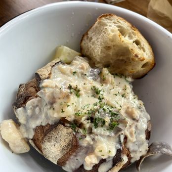 Firebrand Artisan Breads - Clam chowder with lots of bread and can be improved by removing more bread inside the core - Bakeries Near Me - Alameda, California Firebrand Artisan Breads - Clam chowder with lots of bread and can be improved by removing more bread inside the core - Bakeries Near Me - Alameda, California