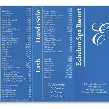 Echelon Day Spa - This is the official brochure, of which I assumed prices would be pulled from. - Nail Salons Near Me - Edmond, Oklahoma