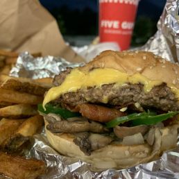 a cheeseburger and french fries