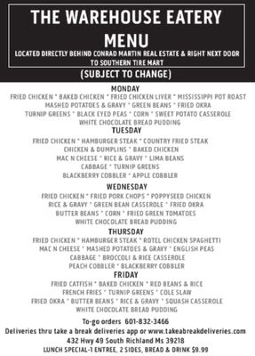 Menu photo 4 The Warehouse Eatery Richland, MS Menu photo 4 The Warehouse Eatery Richland, MS