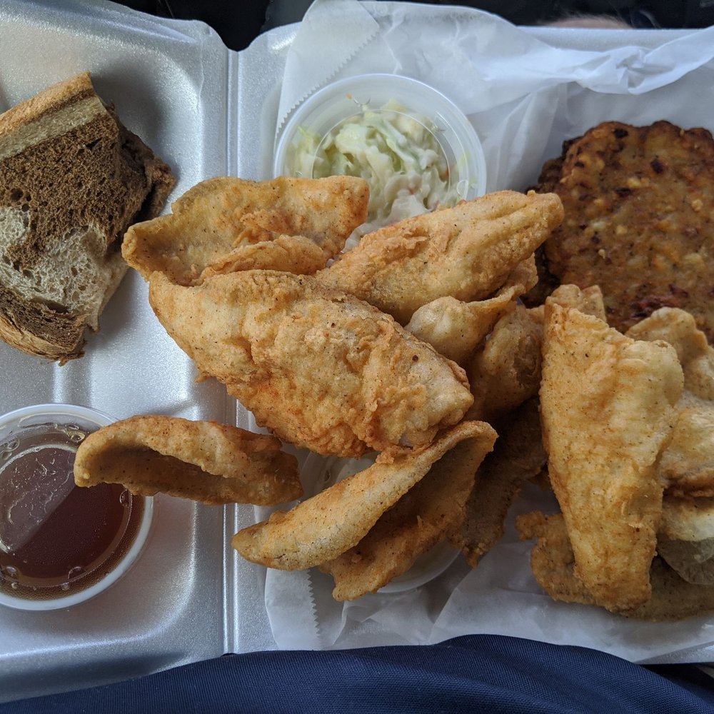 Joker's 5 Bar & Grill - Double bluegill (one pound) with potato pancakes - American Near Me - West Bend, Wisconsin Joker's 5 Bar & Grill - Double bluegill (one pound) with potato pancakes - American Near Me - West Bend, Wisconsin