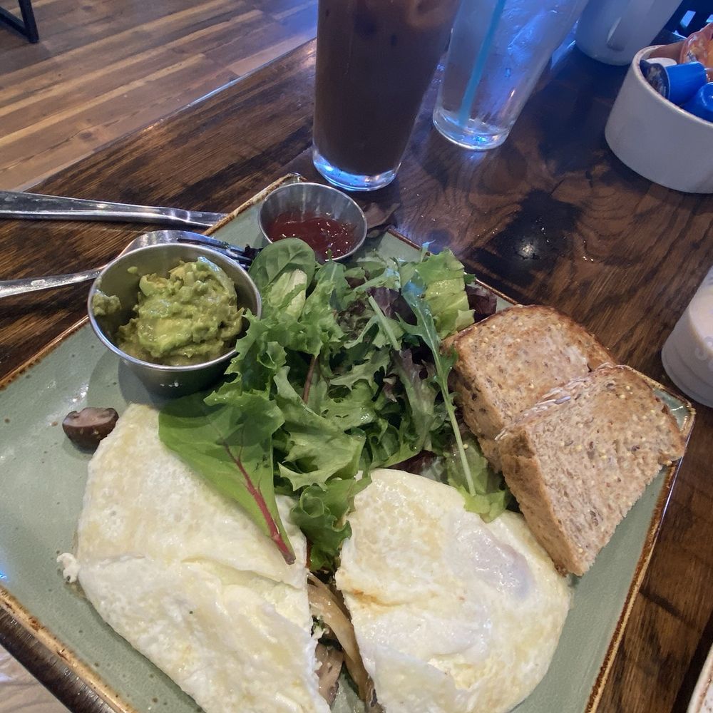 First Watch - Egg white omelette with mushrooms and spinach, side of salad greens, multigrain toast and avocado mash. - Cafes Near Me - Hampton, Virginia