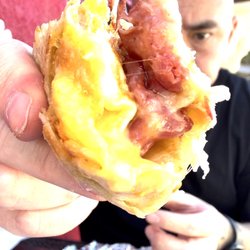 Jerry's Market - Ig: @waydirtydiet for full video review - yolk from the runny eggs in the pastrami breakfast burrito
