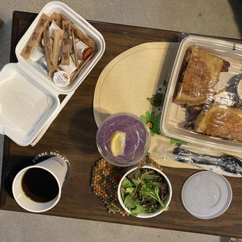 First Watch - Ham and Gruyere Melt w/ Million Dollar bacon, salad side, coffee, Purple Haze drink, coffee condiments (brown sugar, coconut creamer, more) - Breakfast & Brunch Near Me - Springfield, Pennsylvania