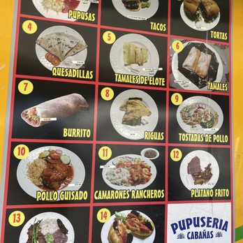 Pupuseria Cabanas - Menu (prices are really small - zoom in) - Mexican Near Me - Tukwila, Washington