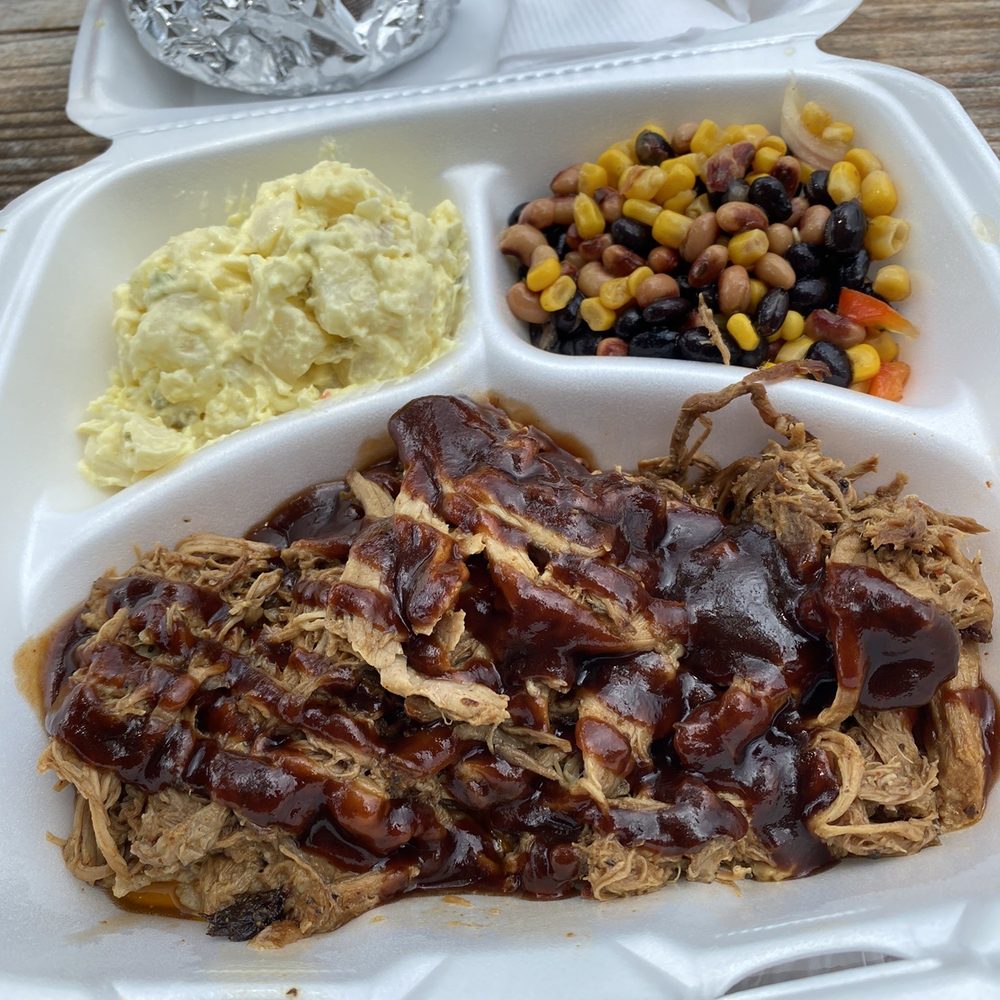 Noble Meats & Eatery - Pulled pork plate with potato salad and Texas caviar. - Butcher Near Me - Spring Lake, North Carolina Noble Meats & Eatery - Pulled pork plate with potato salad and Texas caviar. - Butcher Near Me - Spring Lake, North Carolina