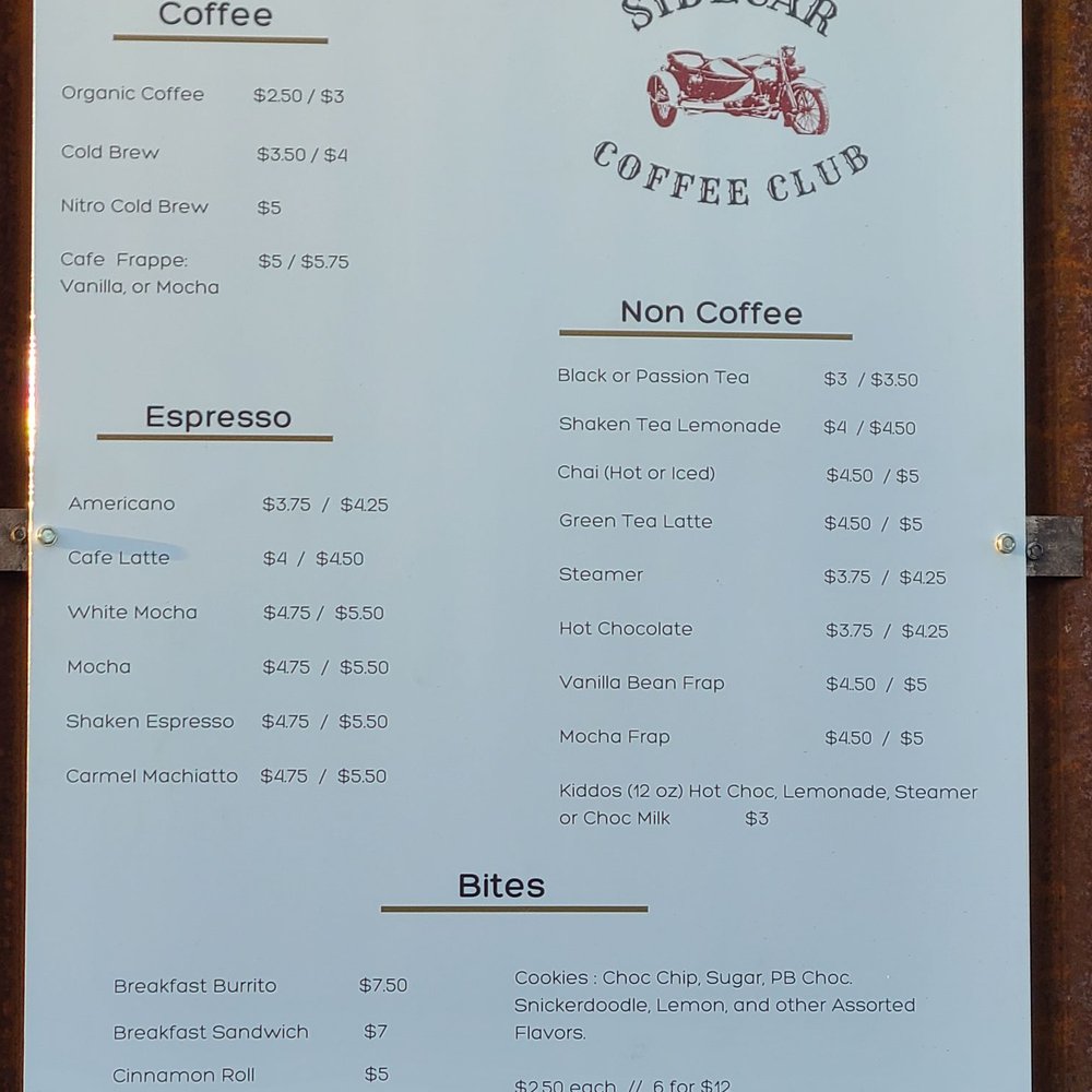 Sidecar Cafe - a menu for the sidecar coffee club - Pizza Near Me - St. George, Utah Sidecar Cafe - a menu for the sidecar coffee club - Pizza Near Me - St. George, Utah