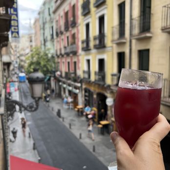 Casa Toni - Sangria with a view out the window from the upstairs dining area - Tapas/Small Plates Near Me - Madrid, M