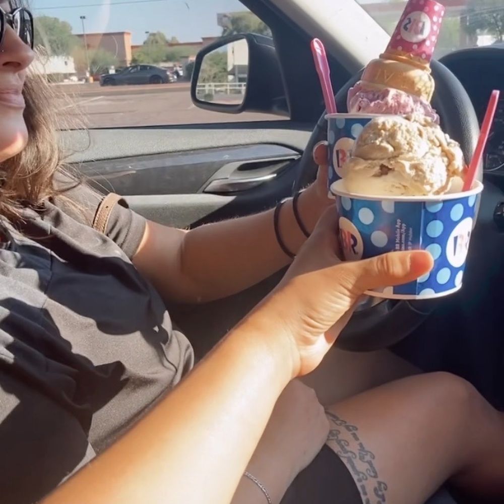 Pistachio and jamoca double scoops!