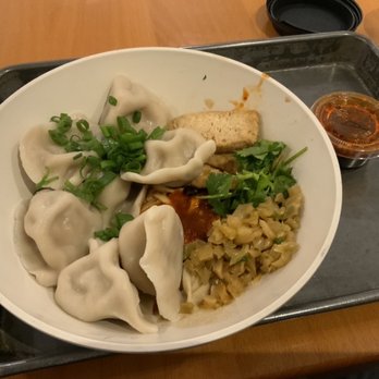 Three Fold Noodles and Dumpling - Half and half bowl with tofu (poison hot sauce on the side) - Chinese Near Me - Little Rock, Arkansas Three Fold Noodles and Dumpling - Half and half bowl with tofu (poison hot sauce on the side) - Chinese Near Me - Little Rock, Arkansas