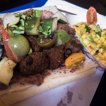 The Rougaroux - Veggie po'boy (vegan with red bean purée instead of yogurt) & corn maque choux - Cajun/Creole Near Me - Birmingham, Alabama The Rougaroux - Veggie po'boy (vegan with red bean purée instead of yogurt) & corn maque choux - Cajun/Creole Near Me - Birmingham, Alabama