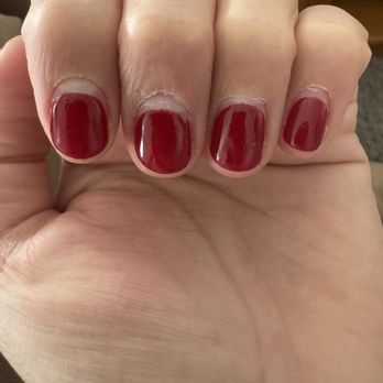 Veganic Nail Spa - Don't mind my dry cuticles. This is only 6 days growth. They purposefully apply nail color way below cuticle. - Nail Salons Near Me - Costa Mesa, California