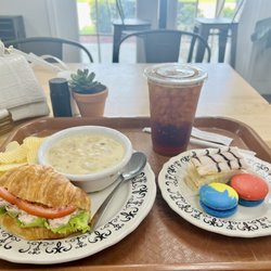 Golden Croissant - Tuna croissant sandwich & potato soup. Napoleon & macarons.