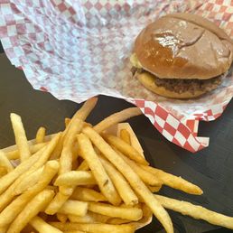 Single patty burger and fries combo