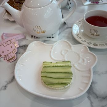 Hello Kitty Cafe - Cucumber sandwich with dill cream cheese and hibiscus cooler - Themed Cafes Near Me - Santa Clara, California