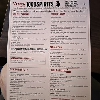 Von's 1000Spirits - Spirits menu - New American Near Me - Seattle, Washington