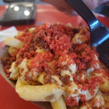 Riverside Food Lab - BMC fries ! Mac n cheese, candied bacon, nacho cheese and crushed hot cheetos - Food Court Near Me - Riverside, California Riverside Food Lab - BMC fries ! Mac n cheese, candied bacon, nacho cheese and crushed hot cheetos - Food Court Near Me - Riverside, California