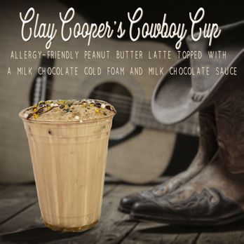 Expresso - Delicious, allergy-friendly Peanut Butter Latte with a rich Milk Chocolate cold foam - inspired by the one and only Clay Cooper! - Coffee & Tea Near Me - Branson, Missouri Expresso - Delicious, allergy-friendly Peanut Butter Latte with a rich Milk Chocolate cold foam - inspired by the one and only Clay Cooper! - Coffee & Tea Near Me - Branson, Missouri