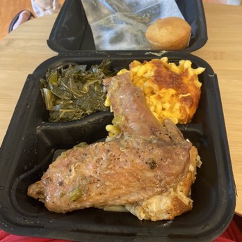 R+B CAFE - Turkey wing on top of dressing, corn bread, collards, mac n cheese - Southern Near Me - Madison, Georgia R+B CAFE - Turkey wing on top of dressing, corn bread, collards, mac n cheese - Southern Near Me - Madison, Georgia
