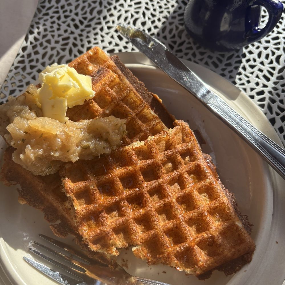 Standard Fare - sourdough waffle with apple compote - Coffee & Tea Near Me - Berkeley, California