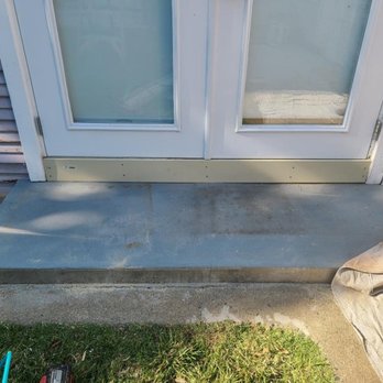 MAB Painting - Prep work: rotted threshold wood replaced with composite wood and concrete prepped for painting - Painters Near Me MAB Painting - Prep work: rotted threshold wood replaced with composite wood and concrete prepped for painting - Painters Near Me