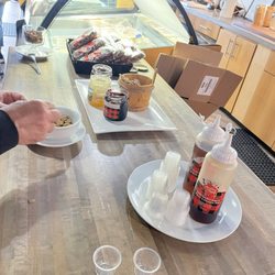 Acadian Maple Products - Sampling station - syrup, fudge, jam, nuts