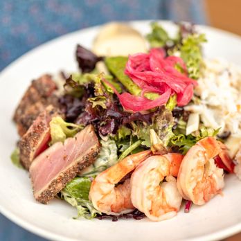 Schooners Monterey - Seafood Salad Trio $26 "dungeness crab, shrimp, seared tuna, organic greens, green papaya, avocado, mango sauce" - Seafood Near Me - Monterey, California Schooners Monterey - Seafood Salad Trio $26 "dungeness crab, shrimp, seared tuna, organic greens, green papaya, avocado, mango sauce" - Seafood Near Me - Monterey, California