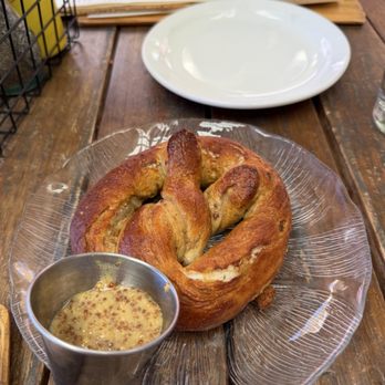 Rowley Farmhouse Ales - Pretzel with mustard - Gastropubs Near Me - Santa Fe, New Mexico Rowley Farmhouse Ales - Pretzel with mustard - Gastropubs Near Me - Santa Fe, New Mexico