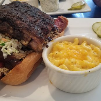 HogsHead Cafe - "The Boner" w/ mac & cheese. Bacon wrapped beef frank, pulled pork, bbq sauce, cole slaw, ribs. - Barbeque Near Me - Richmond, Virginia HogsHead Cafe - "The Boner" w/ mac & cheese. Bacon wrapped beef frank, pulled pork, bbq sauce, cole slaw, ribs. - Barbeque Near Me - Richmond, Virginia