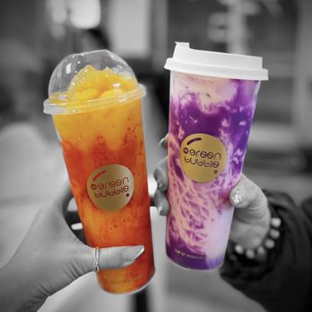Mr. Green Bubble - Mango Blaze (New/Smoothie) and purple cloud latte  @whaevaeats - Taiwanese Near Me - San Mateo, California