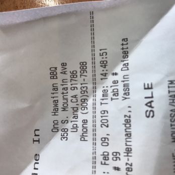Ono Hawaiian BBQ - Manager and cashier name. Yasmin bad service - Barbeque Near Me - Upland, California