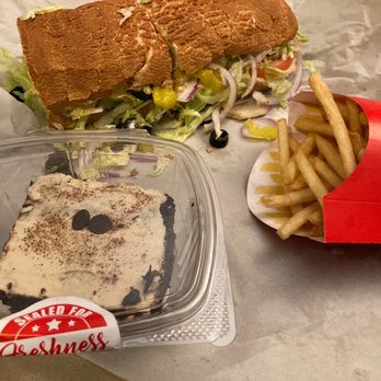 SubVegan - Light Warrior sandwich, vegan chocolate expresso cake dessert (fries not from Sub Vegan, but makes a nice touch :) - Sandwiches Near Me - Santa Ana, California