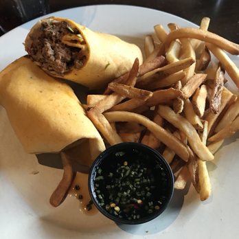 Backstreets Bar and Grill - Carolina Burger Wrap with fries and soy ginger dipping sauce - American Near Me - Hickory, North Carolina Backstreets Bar and Grill - Carolina Burger Wrap with fries and soy ginger dipping sauce - American Near Me - Hickory, North Carolina